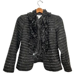 PETER NYGARD Ruffled Tweed Black and Silver Blazer Jacket EUC